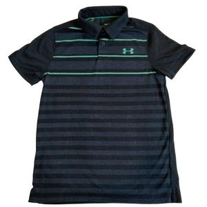 Boys Youth Medium Under Armor Loose Heatgear Blue Polo Shirt Collared Sh Sleeve